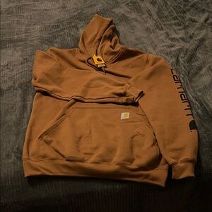 Carhartt Men's Tan Hoodie with Logo Sleeve